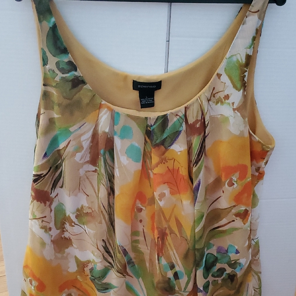 Spense Orange Yellow Pleated Sleeveless Tank Top